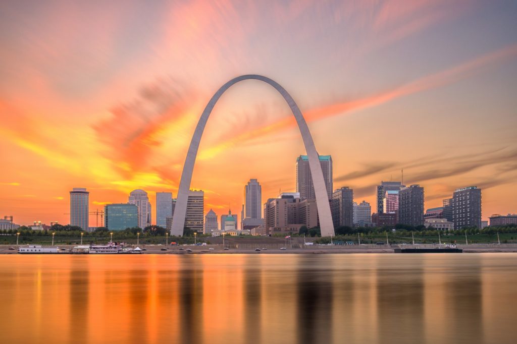 St Louis Gateway Arch over a river