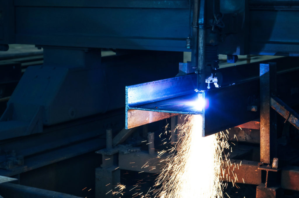 Steel fabrication taking place on a piece of steel in El Paso.