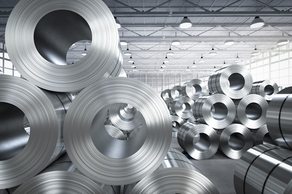 Circular rolls of steel in a warehouse in El Paso.