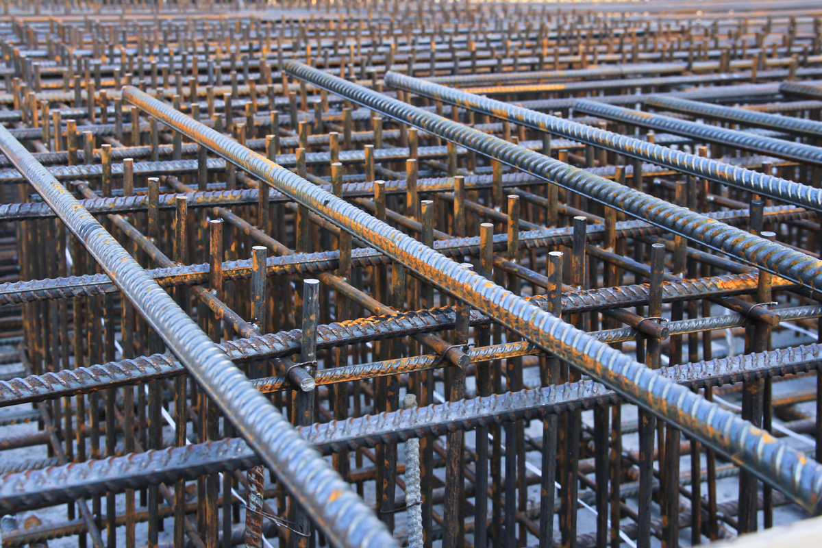 Rows of reinforcing steel bars at an El Paso construction site.