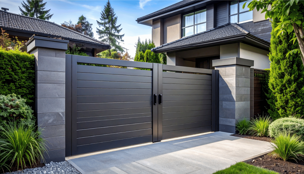 Metal gates in front of a home